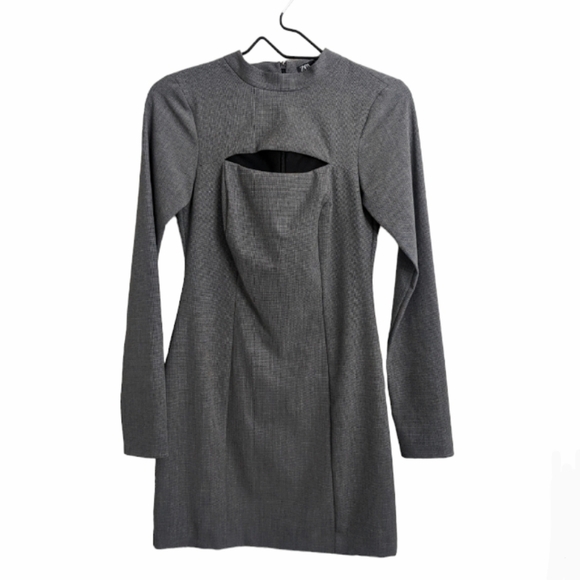 Zara gray front chest cut out Houndstooth sheath mini dress long sleeves size S - Picture 2 of 12